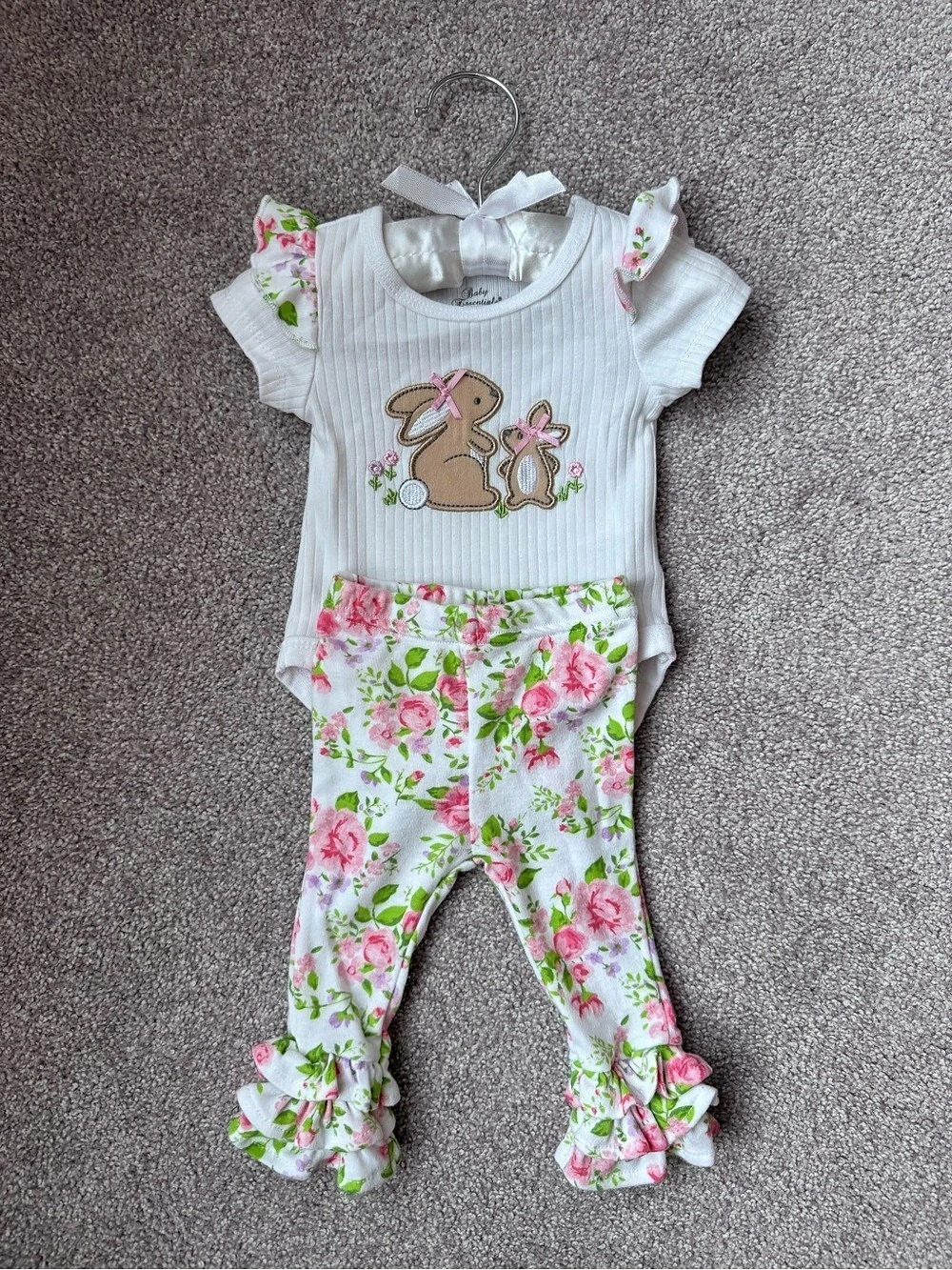Baby Essentials Baby Bunny Floral Bodysuit Baby 3M Like New